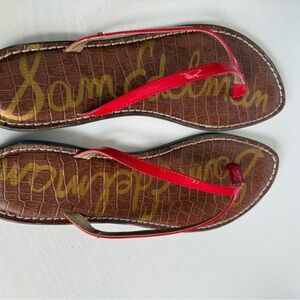Sam Edelman Red Patent Thong Sandals with Brown Insole